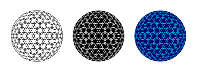  6 Stars Geometric Pattern inside Circle Ball Sphere Vector Illustration Set Isolated on White