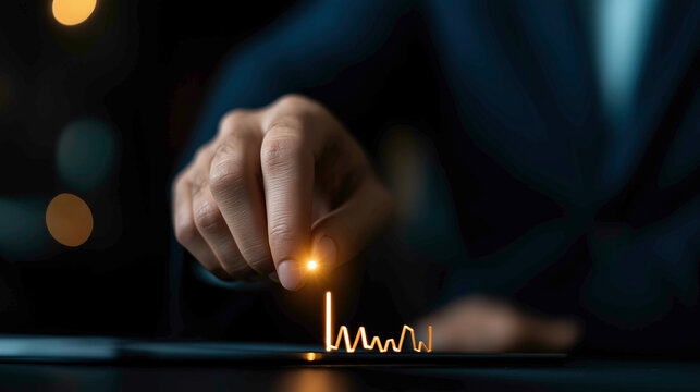 Hand drawn glowing and sparkling financial graphs, representing growth, innovation and future success.