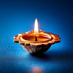 Indian festival happy diwali oil lamp or diya on blue background