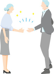 Man and woman shaking hands - Negotiation - Contract - Success - Business person man and woman full body sideways - Simple vector illustration