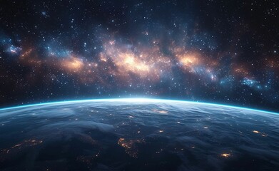 Fototapeta premium Breathtaking view of Earth from space with a vibrant galaxy shining brightly above