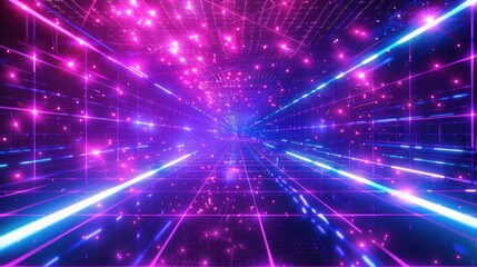 Naklejka premium Neon Grid with Blue and Pink Lights