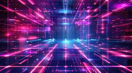 Obraz premium Digital Grid with Neon Lights