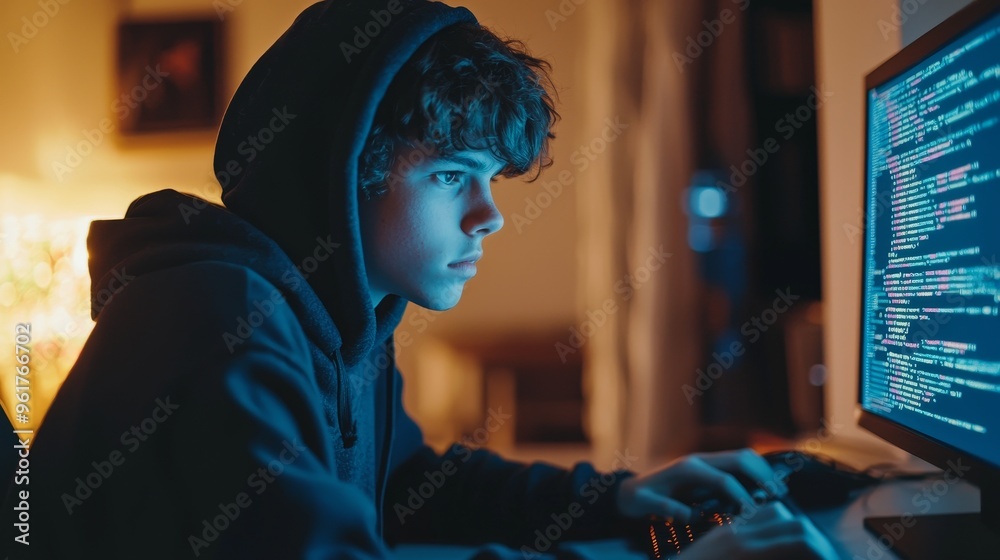 Poster An exuberant hacker proud of himself for creating a zero-day exploit undetectable by anti-virus software. Rogue coder pleased to trick firewalls and close down his operation.