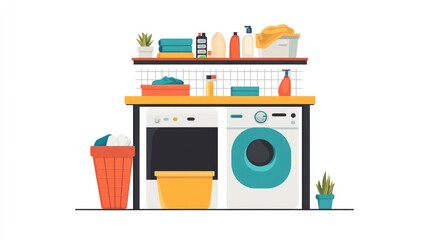 Modern Flat Design Laundry Illustration on White Background for Creative Projects