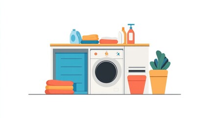 Modern Flat Design Laundry Illustration on White Background for Creative Projects