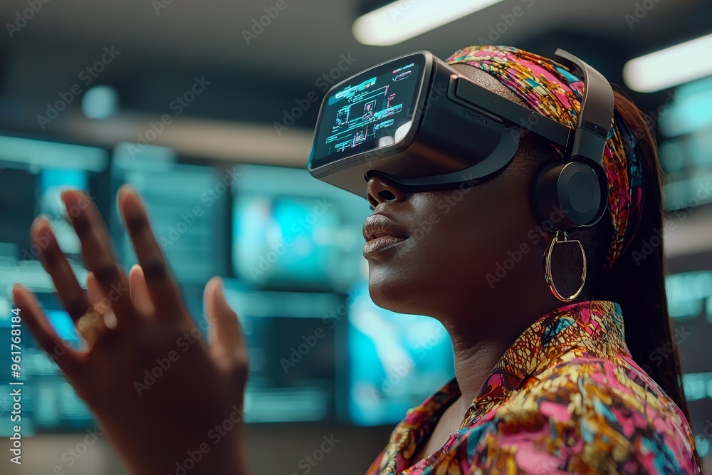 Poster Virtual reality prevents system overload. BIPOC VR technology ensures efficient network bandwidth in server room.