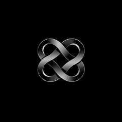 Obraz premium 3D Silver Interlocking Loops on Black Background