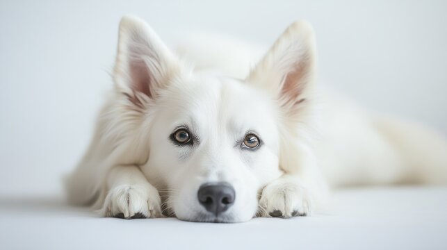 Portrait white dog isolated on white background. AI generated