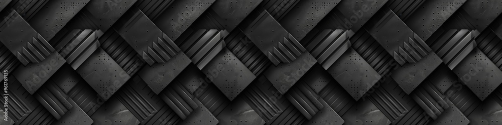 Fototapete abstract texture dark black background banner panorama long with 3d overlapping layers geometric gra