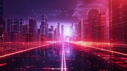 Fototapeta premium Neon Cityscape with Glowing Lines
