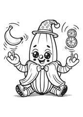 Banana magic hat kid coloring design 