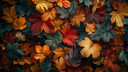Fototapeta premium Colorful Autumn Leaves on Forest Floor