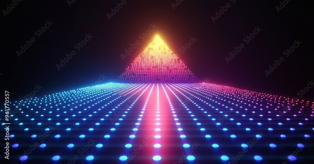 Leinwandbilder a set of abstract molecules on a background made up of red, pink, lilac, purple, squares and rectang