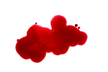 Blood drop or stain on isolated blank background