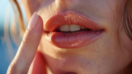 Fototapeta premium Woman Applying Lip Balm Close-Up