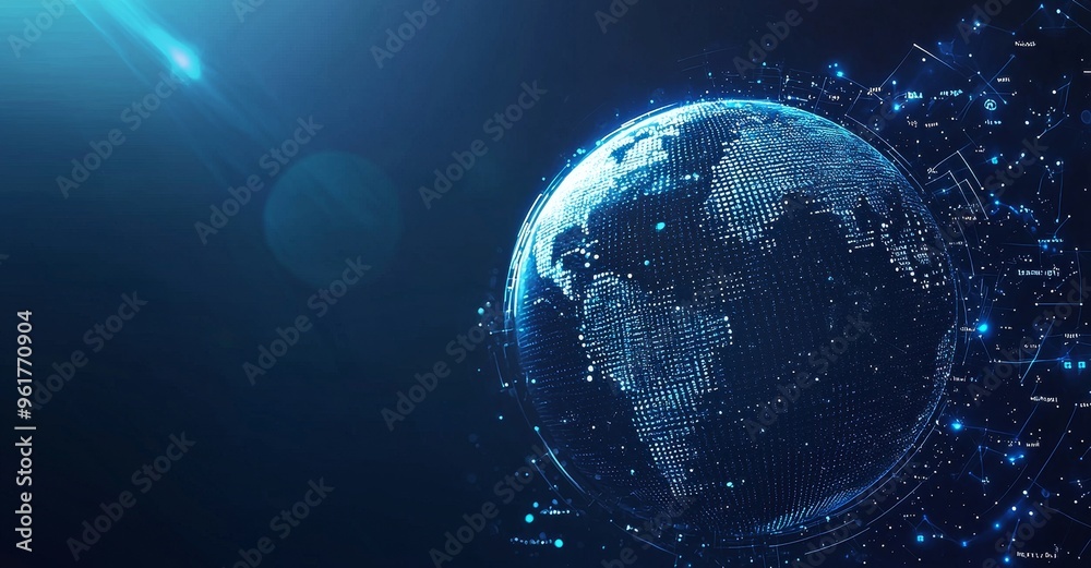 Leinwandbilder a blurry orb globe with the binary number 001 in the background, sphere of earth for a cyber and fut