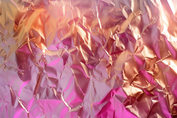 Pink gold crumpled metal foil texture