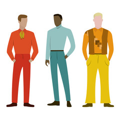 men dressed in 60s style - flat design illustration - pack of elements