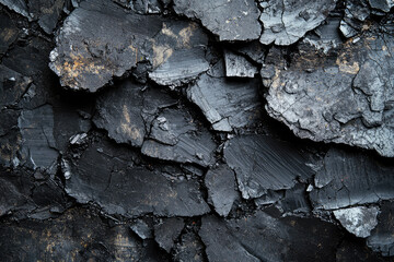 A Close-Up View of Cracked Coal, Revealing Its Rough, Textured Surface and a Glimpse of the Inner Layers.