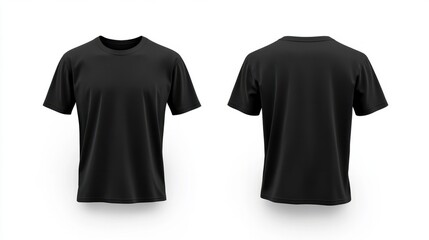 blank black tshirt front and back views isolated on white apparel mockup design