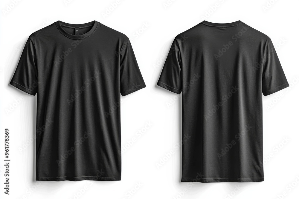 Wall mural Black Tshirt Mockup Front and Back Isolated created with Generative AI