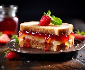 sandwich with strawberry jam and on top