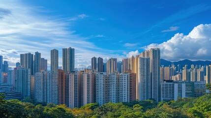 Obraz premium Hong Kong Skyline with Blue Skies
