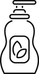 Line drawing of a dispenser bottle pouring cosmetic product with organic ingredients