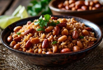 bowl beans and rice with spoon