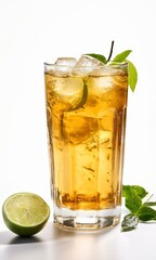 glass iced tea with lime and mint