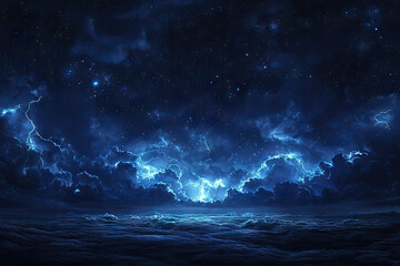 Lightning Bolts Illuminate a Starry Night Sky Above a Sea of Clouds