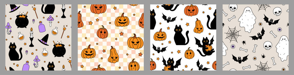 Halloween seamless patterns. Witchcraft, withcore aesthetic background. Happy Halloween.