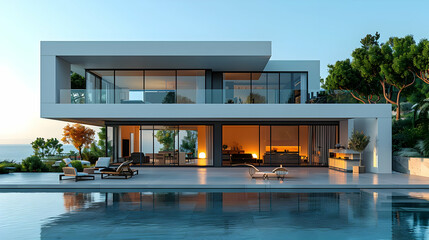 Fototapeta premium Modern House with Swimming Pool 3D Illustration