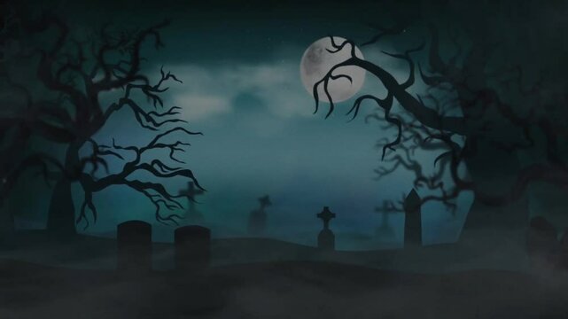 Animation in a creepy cemetery for halloween