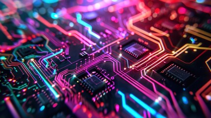 Obraz premium Circuit Board with Glowing Lines