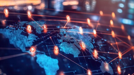 Global business structure showcasing networking Data exchange And customer connections Emphasizing hr recruitment Outsourcing And teamwork strategies