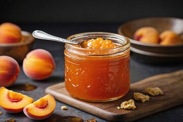 Peach Jam: A single small jar of peach jam