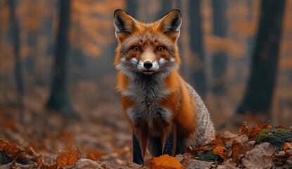 Fototapeta premium Red Fox in Autumn Forest