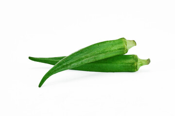 Fresh Okra pods on a white background