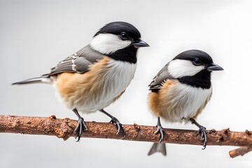Chickadees bird on white background, AI Generated