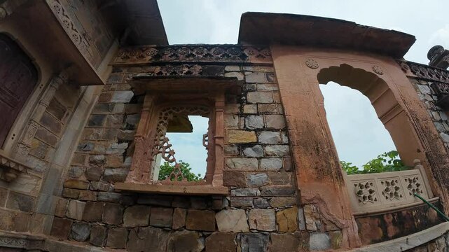 Exterior Architecture of Maharaniyon Ki Chhatriyan, the archaeological site features traditional funeral monuments honoring royal women of the past.