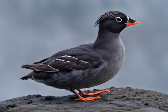 Crested auklet bird blurry background, 