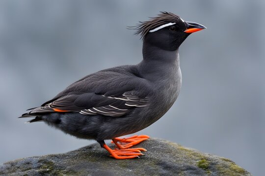 Crested auklet bird blurry background, 