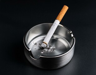金属製の灰皿に残されたタバコの吸い殻