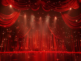 Sparkling red stage backdrop with spotlight for theater performances gala events award shows elegant crimson and scarlet tones backdrop banner background empty copy space