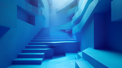 very elaborate and abstract 3d stairway with many boxes in paper cut style, in the style of light indigo,photostock style