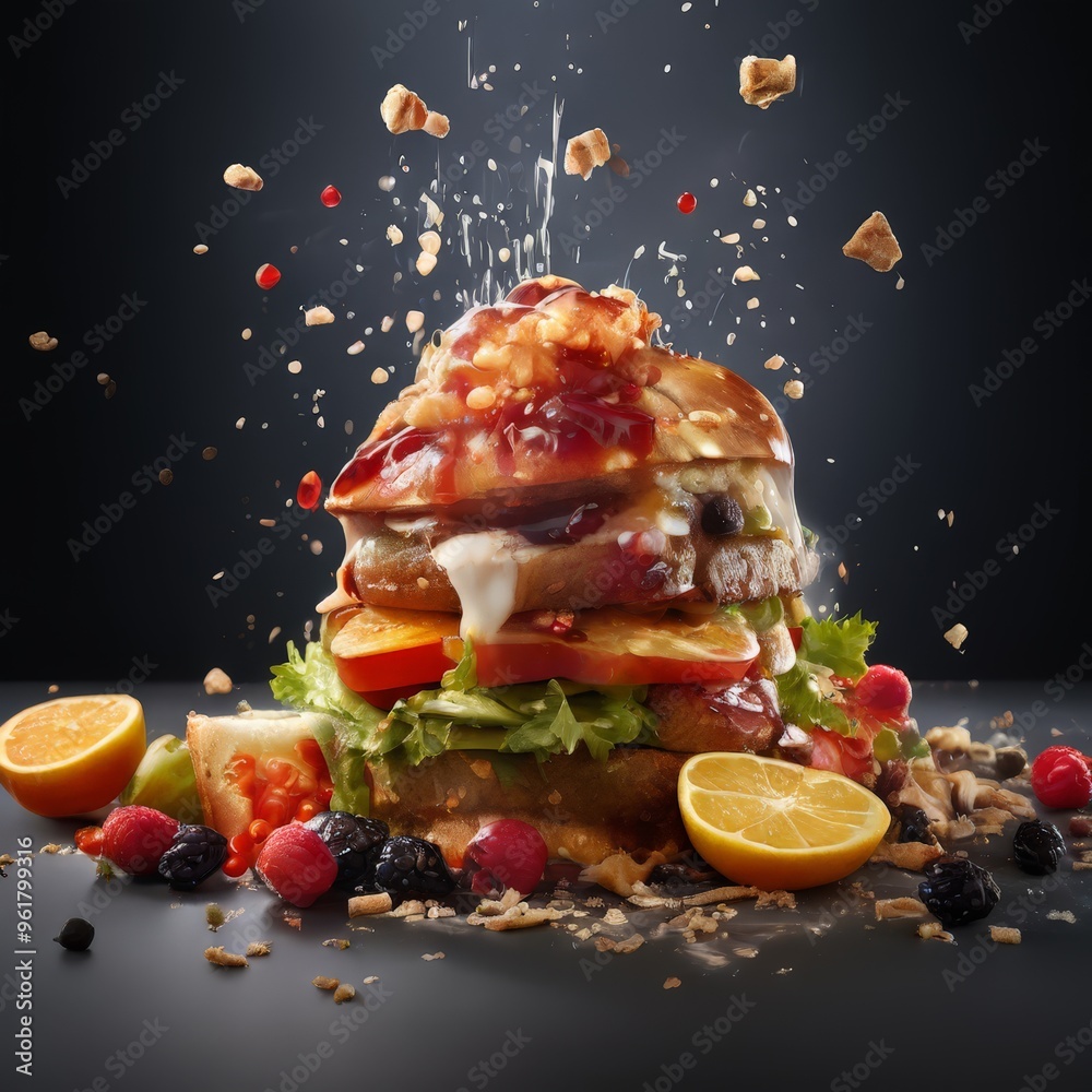 Wall mural pile food with fruit and nuts