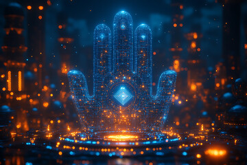 Obraz premium Hamsa design blending intricate geometric lines and shapes, creating a modern and artistic interpretation of this traditional symbol of protection. 