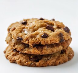 stack chocolate chip cookies on white surface